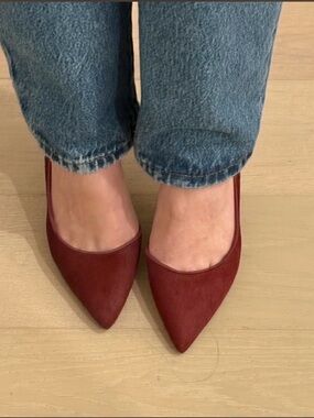 Halogen Burgundy Pointed-Toe Heeled Pumps